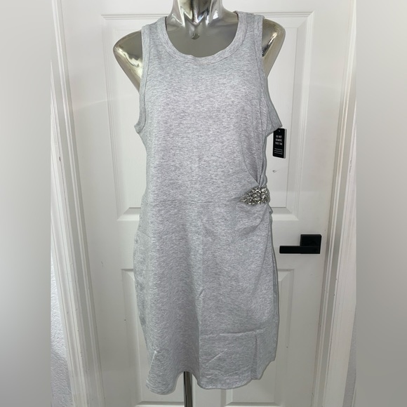 NWT express tank dress sleeveless crystal brooch detail Large petite grey - Picture 10 of 16
